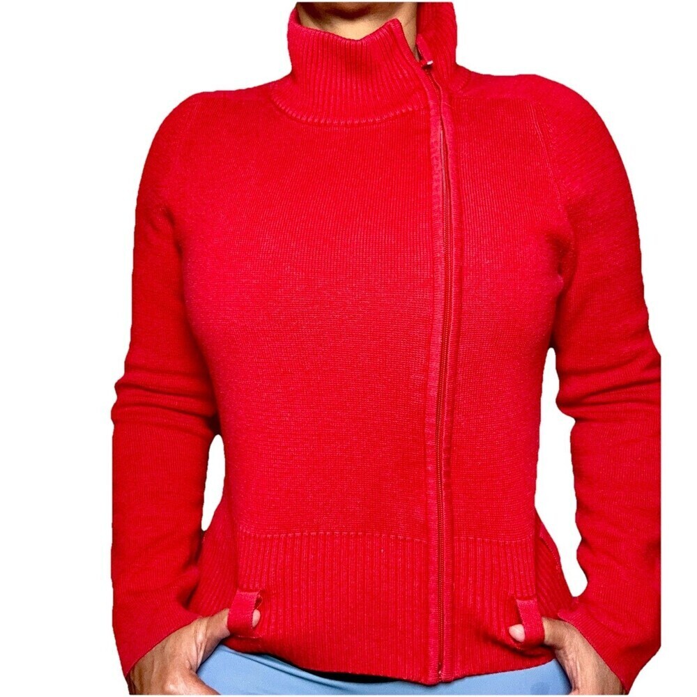 Mossimo Women's Red Knit Cardigan Sweater Full Zipper Mock Neck Cotton M